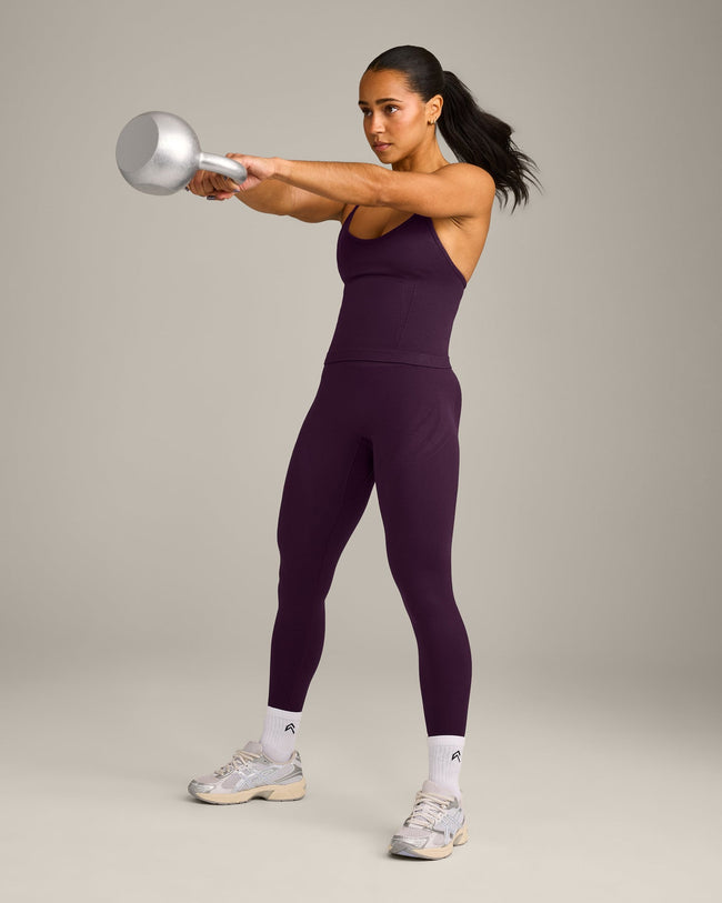 EnhanceLift™ Seamless Strappy Racer Vest with Built in Bra Shelf with Gray Logo | Light Blackberry Purple