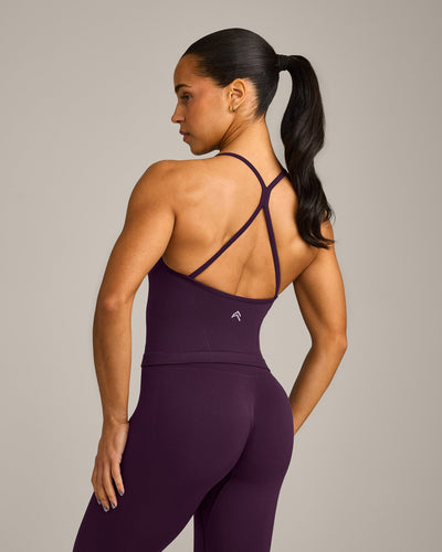 EnhanceLift™ Seamless Strappy Racer Vest with Built in Bra Shelf with Gray Logo | Light Blackberry Purple