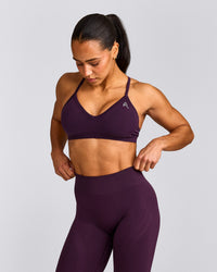 EnhanceLift™ Seamless Strappy Sports Bra with Gray Logo | Blackberry Purple