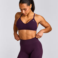 EnhanceLift™ Seamless Strappy Sports Bra with Gray Logo | Blackberry Purple