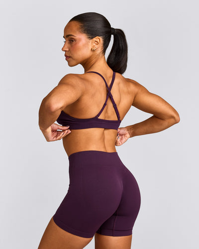 EnhanceLift™ Seamless Strappy Sports Bra with Gray Logo | Blackberry Purple
