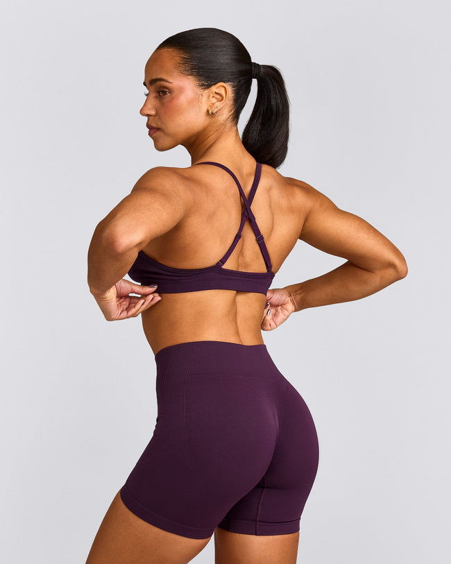 EnhanceLift™ Seamless Strappy Sports Bra with Gray Logo | Blackberry Purple