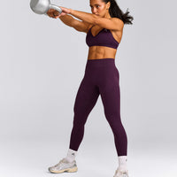 EnhanceLift™ Seamless Strappy Sports Bra with Gray Logo | Blackberry Purple