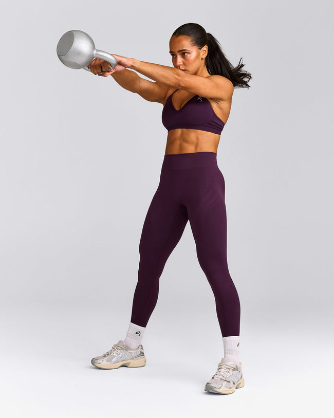EnhanceLift™ Seamless Strappy Sports Bra with Gray Logo | Blackberry Purple