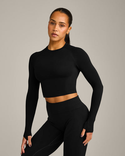 Oner Seamless Fitted Long Sleeve Mid Top | Soft Black