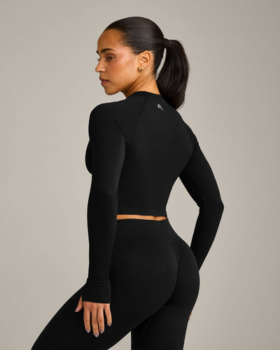 Oner Seamless Fitted Long Sleeve Mid Top | Soft Black