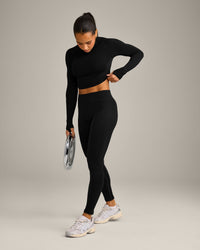 Oner Seamless Fitted Long Sleeve Mid Top | Soft Black