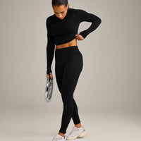 Oner Seamless Fitted Long Sleeve Mid Top | Soft Black