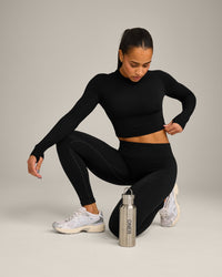 Oner Seamless Fitted Long Sleeve Mid Top | Soft Black