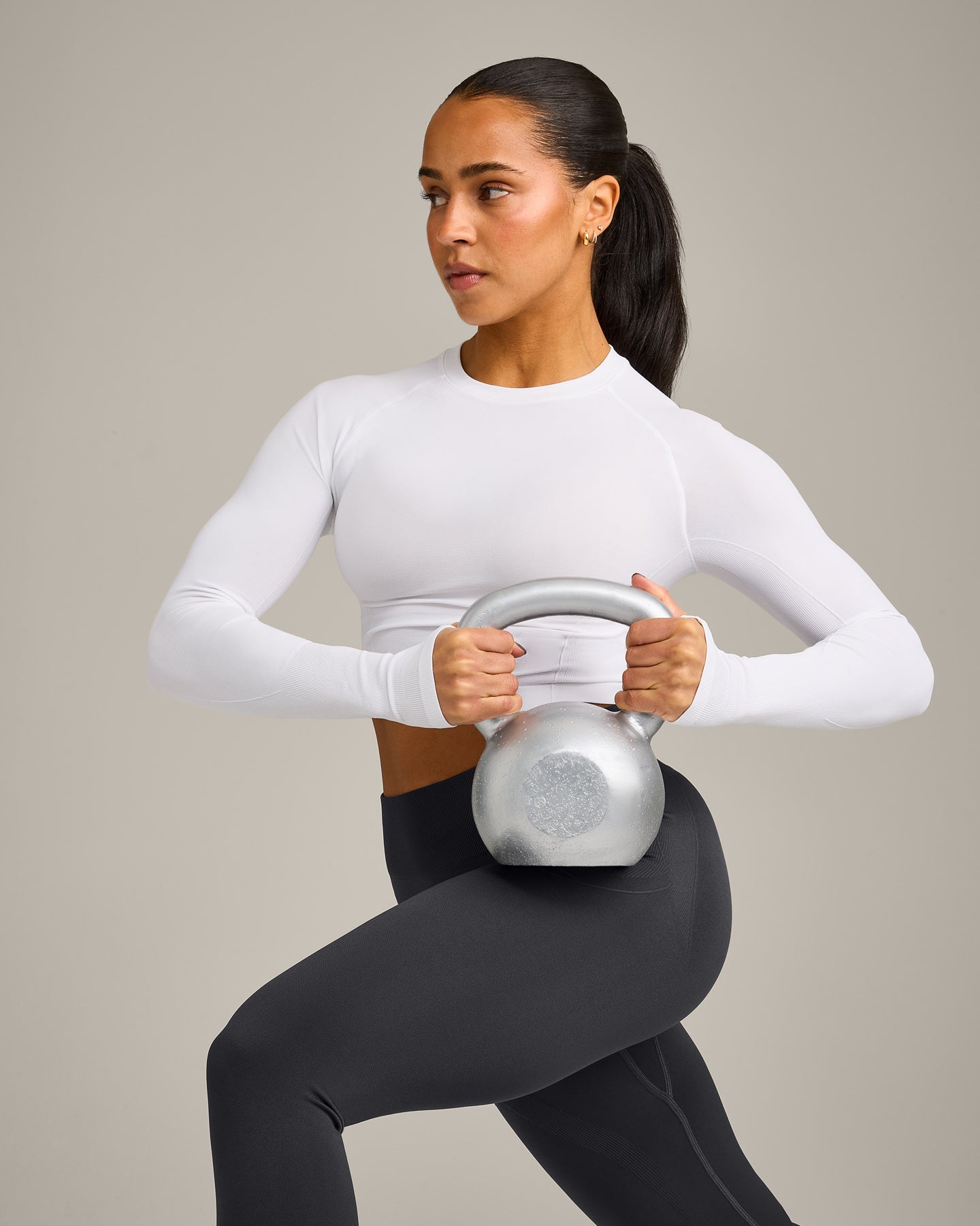 Oner Seamless Fitted Long Sleeve Mid Top | White