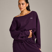 Raw Cut Lounge Off-The-Shoulder Sweatshirt | Washed Blackberry Purple