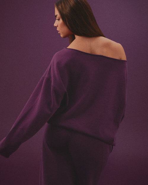 Raw Cut Lounge Off-The-Shoulder Sweatshirt | Washed Blackberry Purple