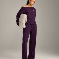 Raw Cut Lounge Off-The-Shoulder Sweatshirt | Washed Blackberry Purple
