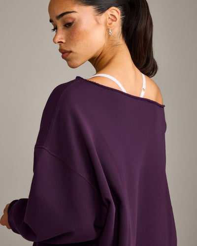 Raw Cut Lounge Off-The-Shoulder Sweatshirt | Washed Blackberry Purple