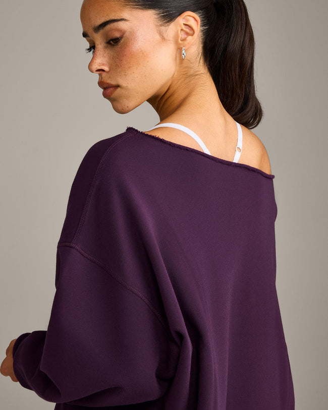 Raw Cut Lounge Off-The-Shoulder Sweatshirt | Washed Blackberry Purple