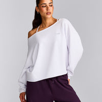 Cotton Vintage Lounge Off-The-Shoulder Sweatshirt | White