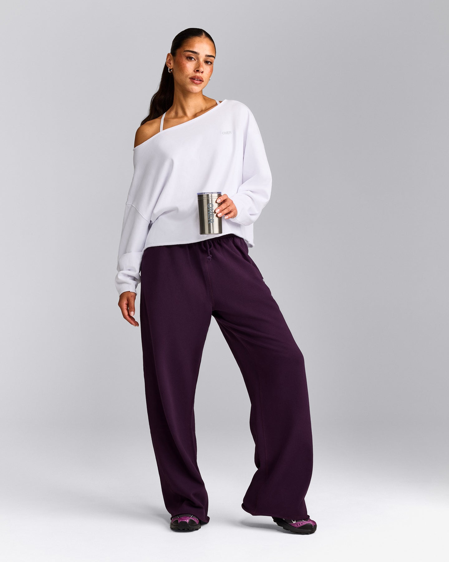 Cotton Vintage Lounge Off-The-Shoulder Sweatshirt | White