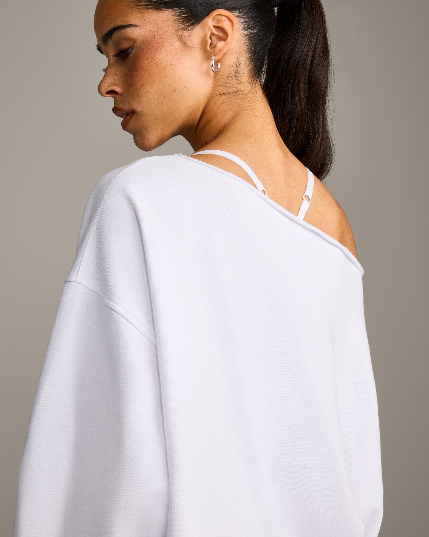 Raw Cut Lounge Off-The-Shoulder Sweatshirt | White