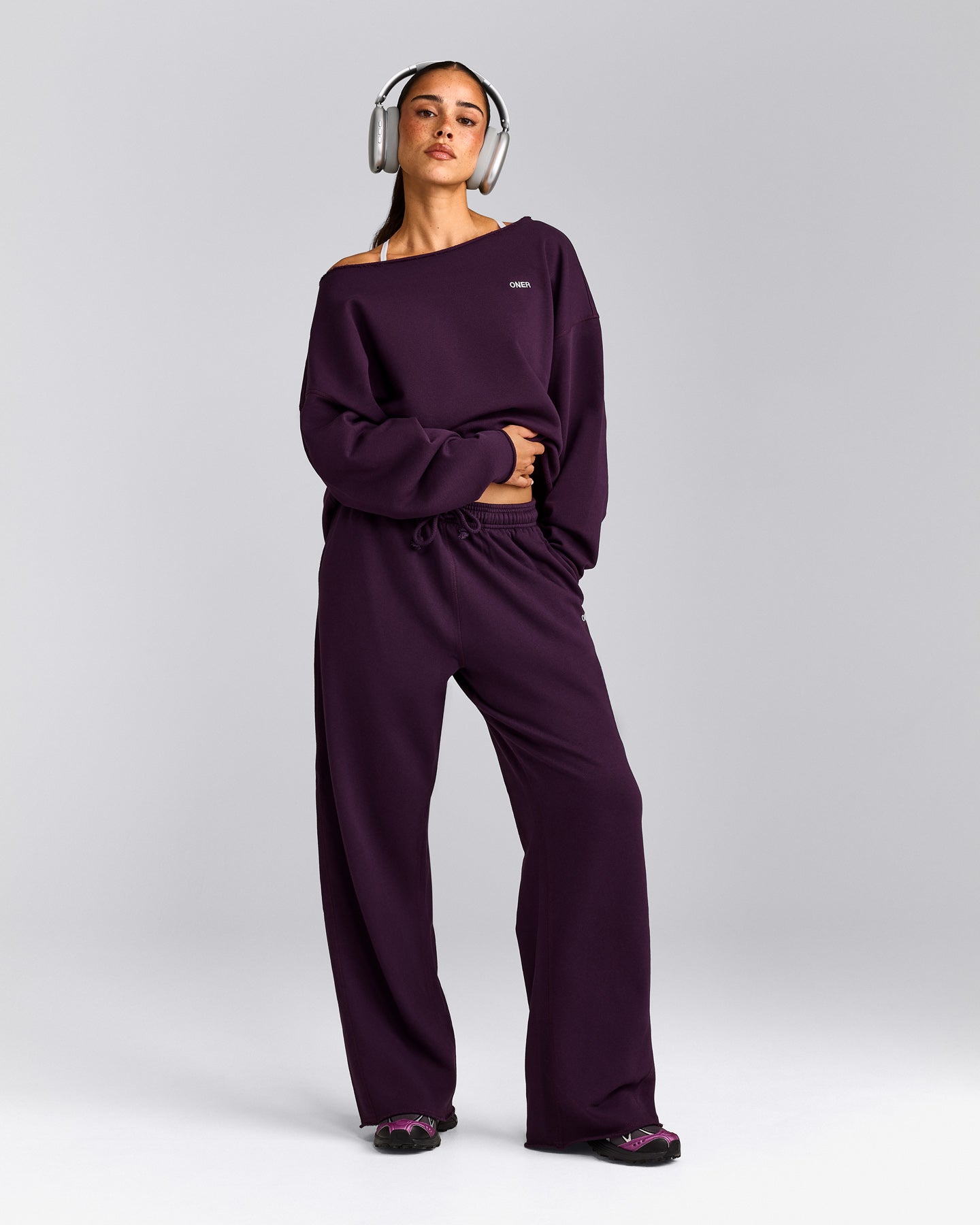 Cotton Vintage Lounge Wide Leg Sweatpants | Washed Blackberry Purple