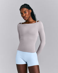 FormeSoft™ Fitted Off-The-Shoulder Long Sleeve Top | Zinc Gray