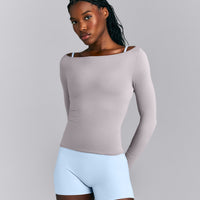 FormeSoft™ Fitted Off-The-Shoulder Long Sleeve Top | Zinc Gray