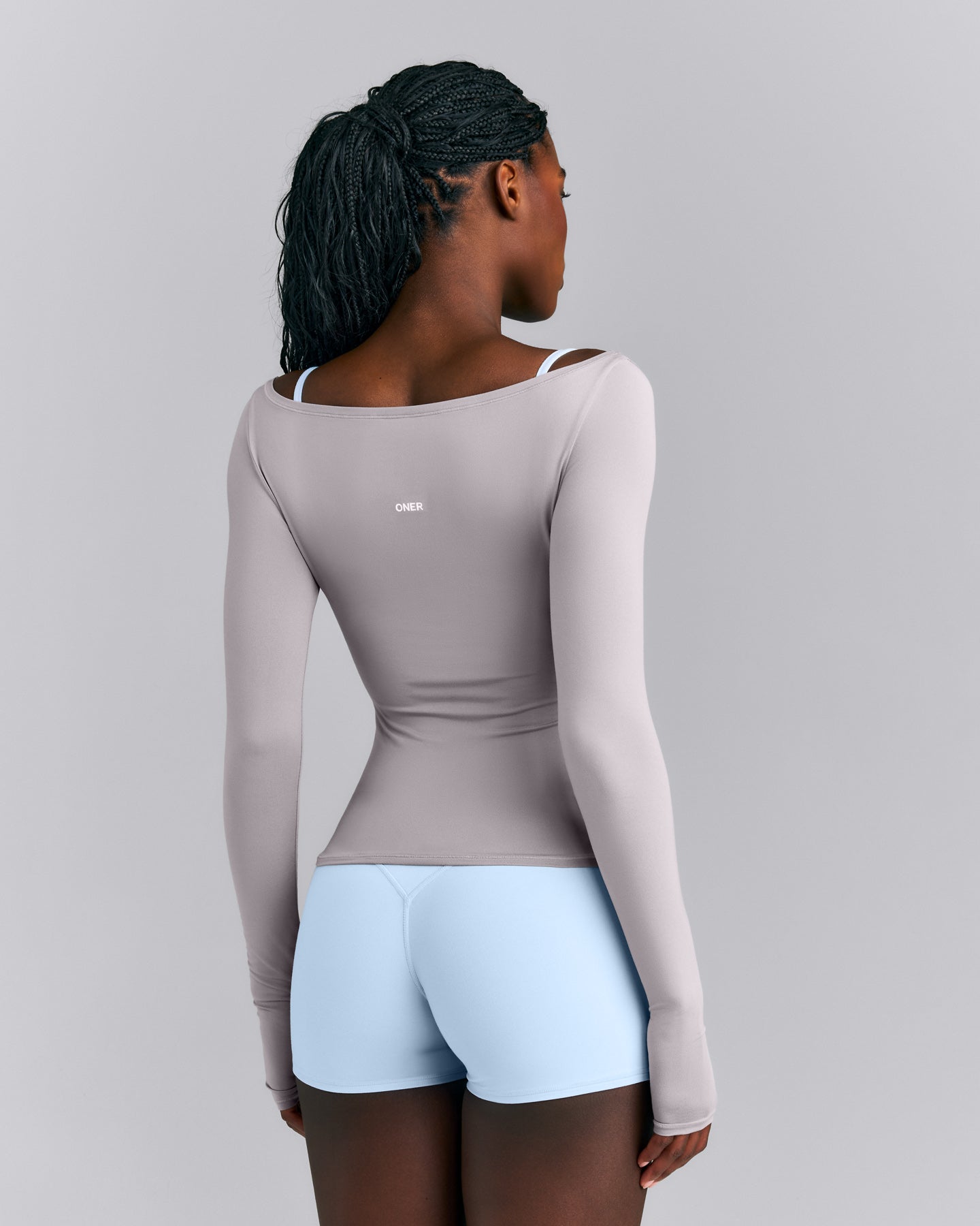 FormeSoft™ Fitted Off-The-Shoulder Long Sleeve Top | Zinc Gray
