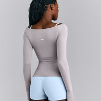 FormeSoft™ Fitted Off-The-Shoulder Long Sleeve Top | Zinc Gray