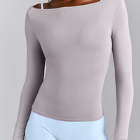 FormeSoft™ Fitted Off-The-Shoulder Long Sleeve Top | Zinc Gray