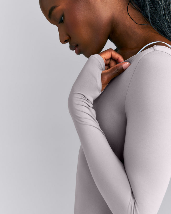 FormeSoft™ Fitted Off-The-Shoulder Long Sleeve Top | Zinc Gray