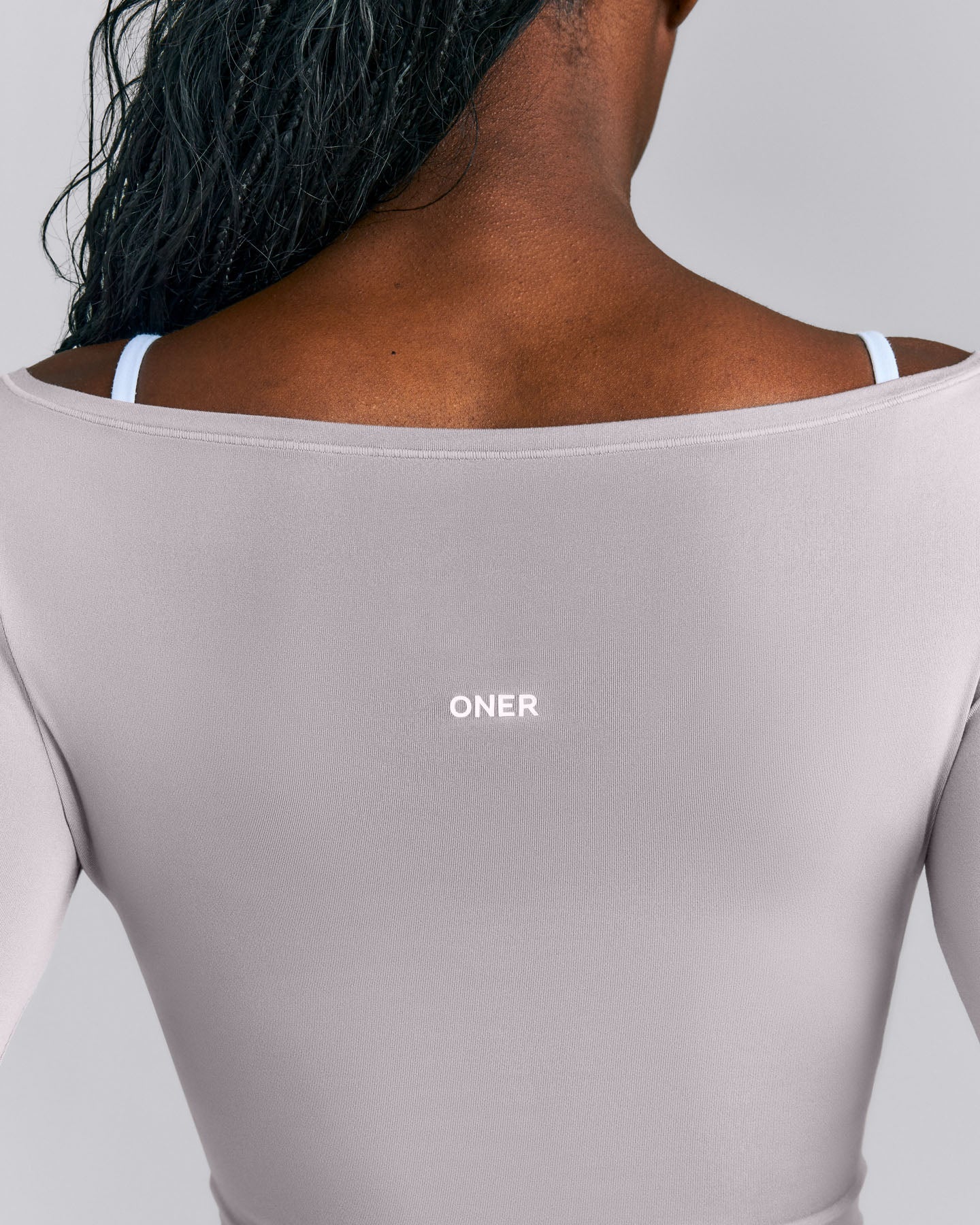 FormeSoft™ Fitted Off-The-Shoulder Long Sleeve Top | Zinc Gray