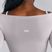 FormeSoft™ Fitted Off-The-Shoulder Long Sleeve Top | Zinc Gray