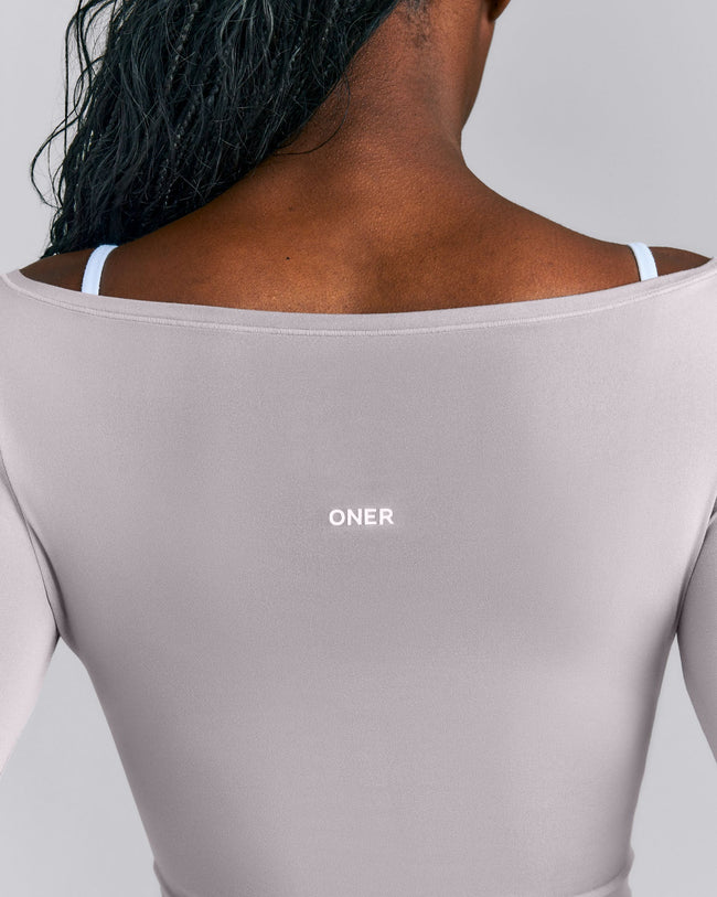 FormeSoft™ Fitted Off-The-Shoulder Long Sleeve Top | Zinc Gray