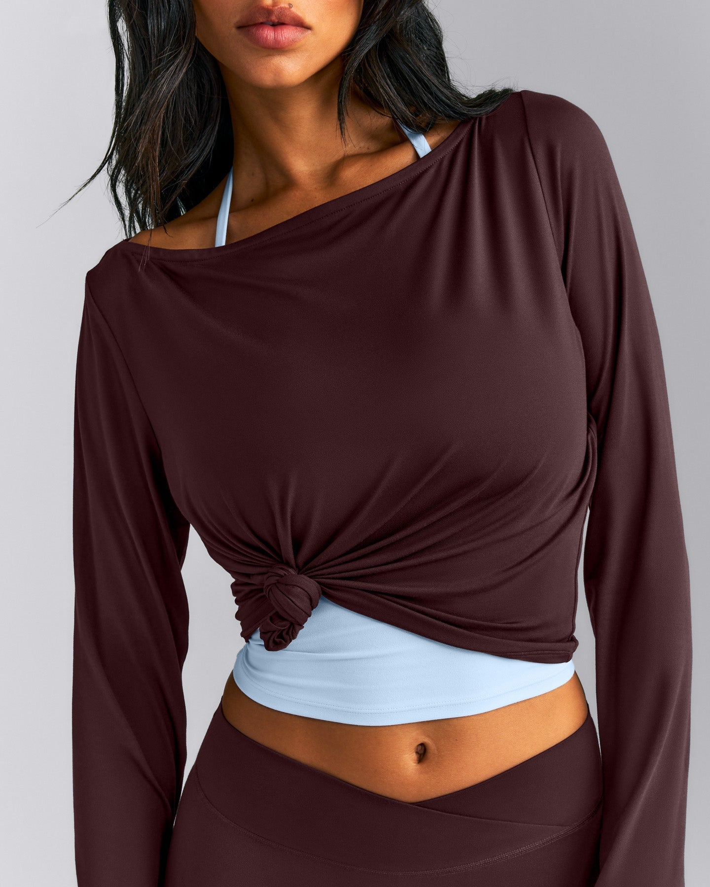 FormeSoft™ Relaxed Slash Neck Long Sleeve Top | Plum Brown