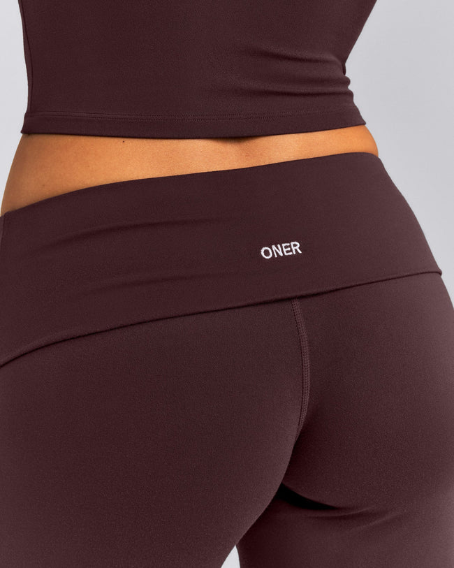 SoftMotion™ Fold Over Mid Rise Straight Leg Pants New Branding | Plum Brown