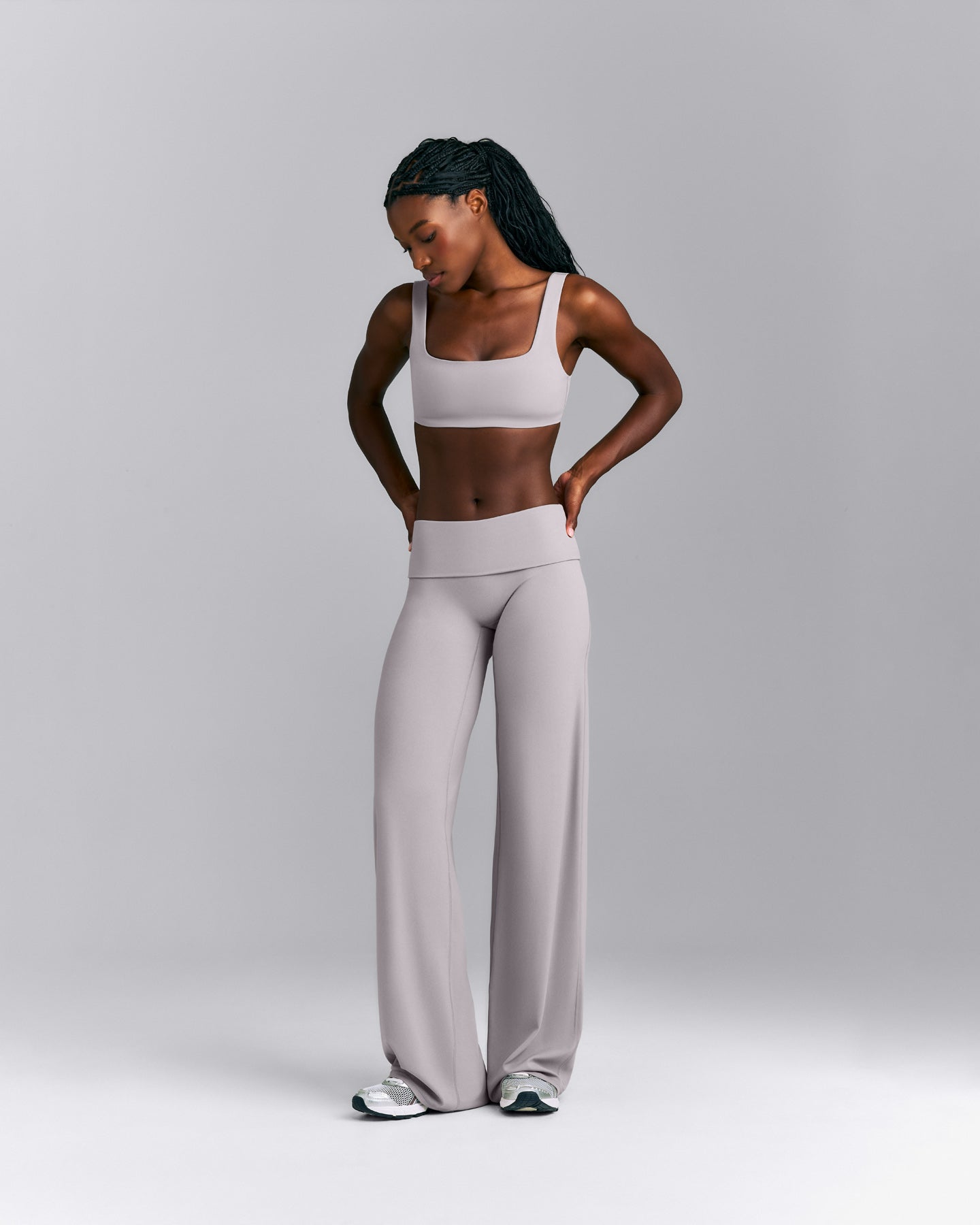 SoftMotion™ Fold Over Mid Rise Straight Leg Pants New Branding | Zinc Gray