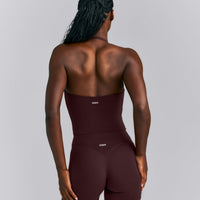 SoftMotion™ Strappy Halter Neck Mid Tank Top with Built in Bra Shelf New Branding | Plum Brown