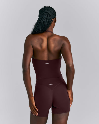SoftMotion™ Strappy Halter Neck Mid Tank Top with Built in Bra Shelf New Branding | Plum Brown