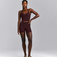 SoftMotion™ Strappy Halter Neck Mid Tank Top with Built in Bra Shelf New Branding | Plum Brown