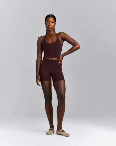 SoftMotion™ Strappy Halter Neck Mid Tank Top with Built in Bra Shelf New Branding | Plum Brown