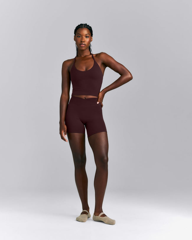 SoftMotion™ Strappy Halter Neck Mid Tank Top with Built in Bra Shelf New Branding | Plum Brown