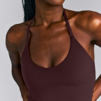 SoftMotion™ Strappy Halter Neck Mid Tank Top with Built in Bra Shelf New Branding | Plum Brown