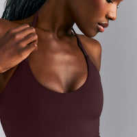 SoftMotion™ Strappy Halter Neck Mid Tank Top with Built in Bra Shelf New Branding | Plum Brown