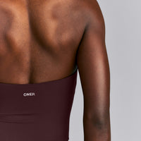 SoftMotion™ Strappy Halter Neck Mid Tank Top with Built in Bra Shelf New Branding | Plum Brown