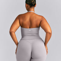 SoftMotion™ Strappy Halter Neck Mid Tank Top with Built in Bra Shelf New Branding | Zinc Gray
