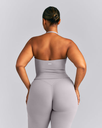 SoftMotion™ Strappy Halter Neck Mid Tank Top with Built in Bra Shelf New Branding | Zinc Gray