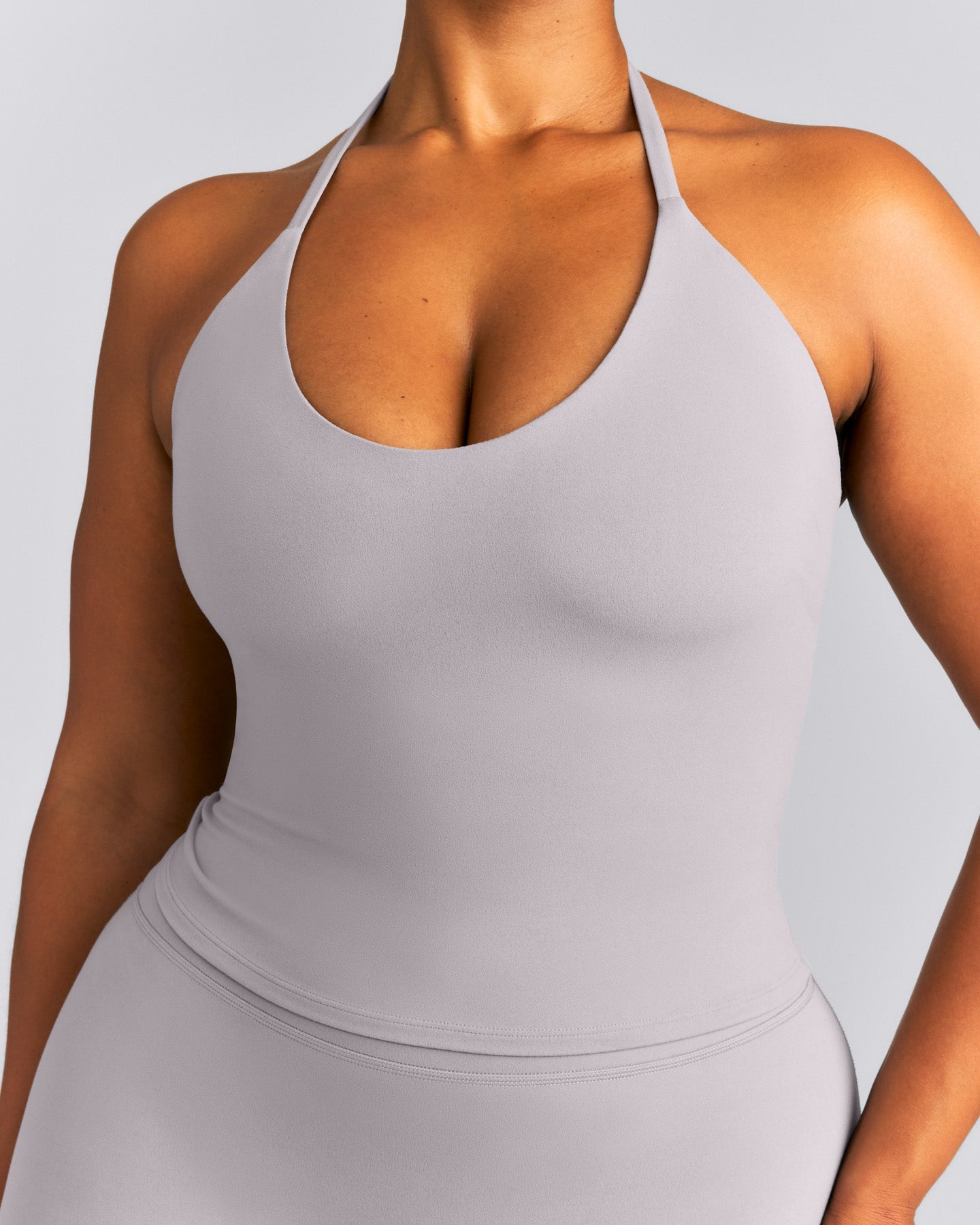 SoftMotion™ Strappy Halter Neck Mid Tank Top with Built in Bra Shelf New Branding | Zinc Gray