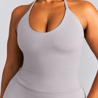 SoftMotion™ Strappy Halter Neck Mid Tank Top with Built in Bra Shelf New Branding | Zinc Gray