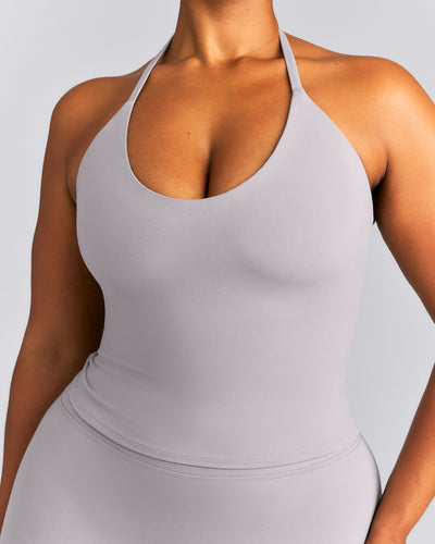 SoftMotion™ Strappy Halter Neck Mid Tank Top with Built in Bra Shelf New Branding | Zinc Gray