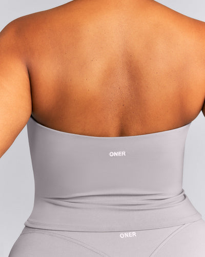 SoftMotion™ Strappy Halter Neck Mid Tank Top with Built in Bra Shelf New Branding | Zinc Gray