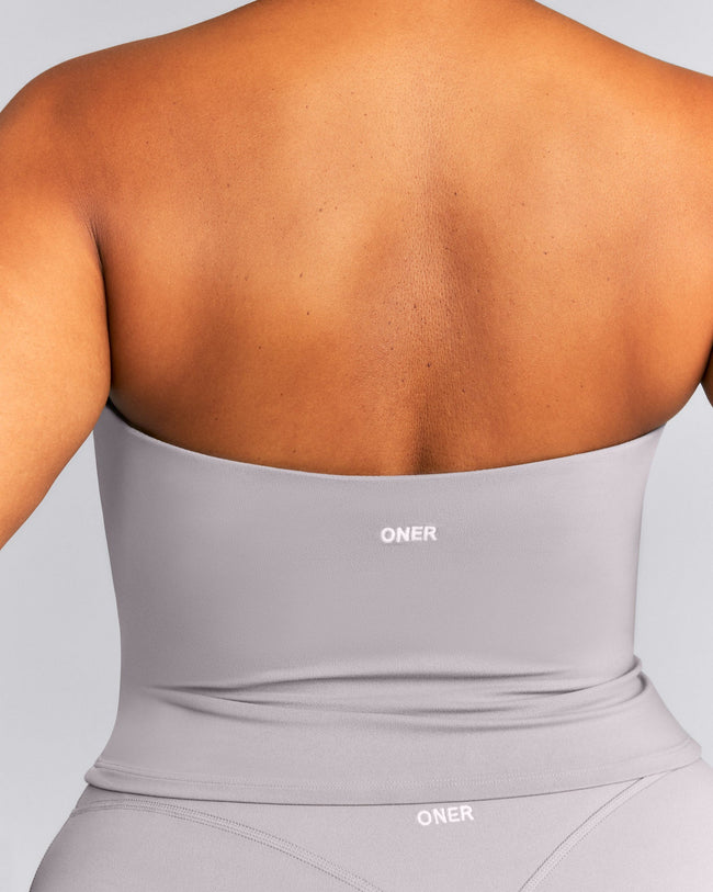 SoftMotion™ Strappy Halter Neck Mid Tank Top with Built in Bra Shelf New Branding | Zinc Gray